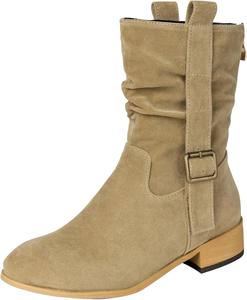 Женские ботильоны с низким массивным каблуком и молнией, повседневные мягкие ботинки в простом дизайне для ежедневного ношения BULVJ, Apricot