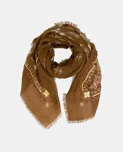 Шерстяной платок с узором или вышивкой Storiatipic, светло-коричневый