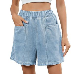 Женские джинсовые шорты с высокой талией и эластичным поясом Clearflower, Light Blue