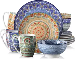 Набор столовых приборов Belviano - 16 предметов - на 4 персоны - керамика разных цветов - тарелки для ужина, завтрака и глубокие тарелки - кухонные сервировки Happyment