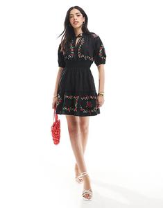 Мини-платье Miss Selfridge в стиле вестерн с вышивкой, черное