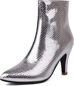 MRKEWUNEY Элегантные блестящие женские ботильоны с острым носком, на шпильке, металлик, вечерние ботинки