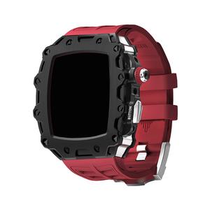 HUALIMEI Часы Protective Case Apple Silicone Case Material S9/s8/s7/s6, Black Case+Silver Button+Red Strap