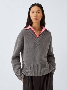 Свитер с v-образным вырезом из смеси мериносовой шерсти и кашемира John Lewis x REJINA PYO, Charcoal