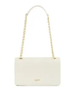 Белая кожаная сумка с клапаном, украшенным тисненым узором. Kazar, белый