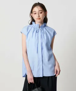 Блузка с воротником-рюшами и французскими рукавами United Arrows, цвет Lt.Blue