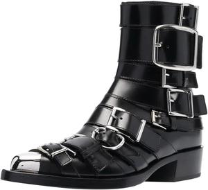 Женские ботинки FSJ классические с острым носком из металла, пряжки, на щиколотку, боковая молния, низкий устойчивый каблук, стильные уличные повседневные туфли, размеры 4-16 US, Black