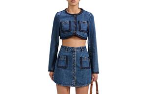 Self-portrait Короткое пальто SS23 женское Denim Blue