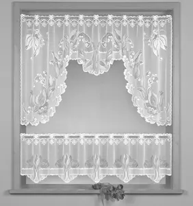 Комплект штор для арки Cafe Cafe, жаккардовый, цветочная штора белого цвета, тип 76, С-образная арка, 2 шт. heimtexland