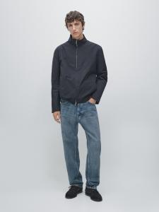 Водоотталкивающая стеганая куртка с высоким воротником Massimo Dutti, dark navy