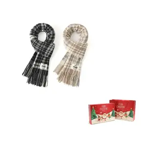 Jeep Искусственный кашемировый вязаный шарф унисекс, 2 Pack (Beige Gray+Black White)