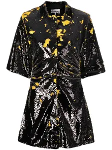 Платье мини с эффектом разбрызганной краски GANNI, черный