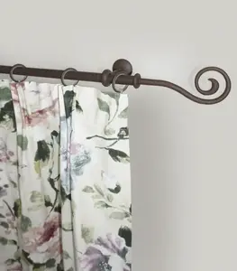 Карниз GARESA "ESPERANCA", 1 направляющая, желаемая длина, комплект штор в стиле рустик, выдвижной, утюг, заглушка. спираль 240 см, Ø16мм, цвет rost