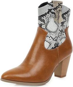 Женские вестерн-казаки VOKLIN, ботильоны Челси с заостренным носком, молнией и массивным высоким каблуком, Brown