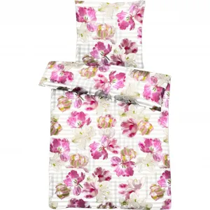 Постельное белье APELT «Нелли», элегантный тюльпан в виде попугая и современная акварельная клетка, розовый/белый/серый/розовый