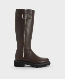 Длинные сапоги Lyndon Buckle с боковой молнией Charles & Keith, цвет Darkbrown