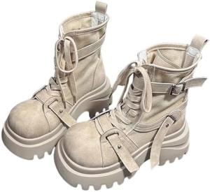 Женские панк-ботинки Y2K на шнуровке с пряжкой, массивной платформой и высокой голенью Generic, White