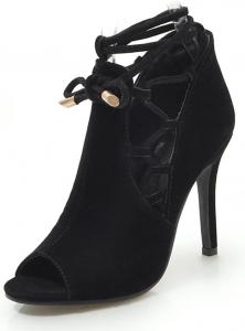 Женские ботильоны на высоком каблуке MRKEWUNEY с открытым носком и шнуровкой, летние модные ботильоны, 40 Black