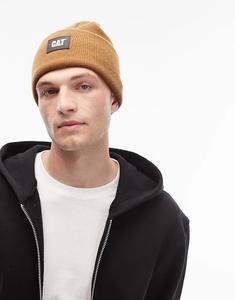 Шапка-бини с манжетой и лейблом CAT WWR коричневого цвета
