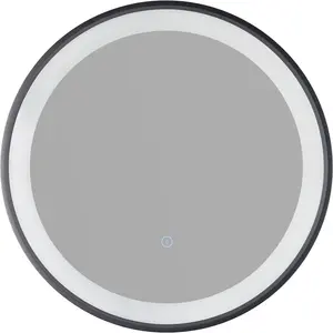 Настенный светильник SHIRLEY с нейтральным белым светом, подсветка зеркала LED с подсветкой по краю, круглое, 50 см, IP44, сенсорное управление, с рамкой Paco Home, черный
