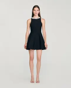 Короткое платье с воротником из жемчуга Sandro, черный