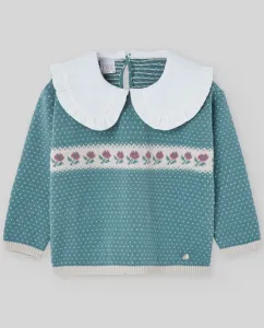 Детский джемпер с жаккардовым узором коллекции Помпон Paz Rodríguez, темно-зеленый