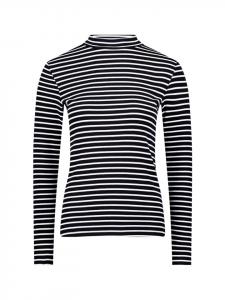 Zero Полосатая рубашка со стоячим воротником темно-сине-кремового цвета