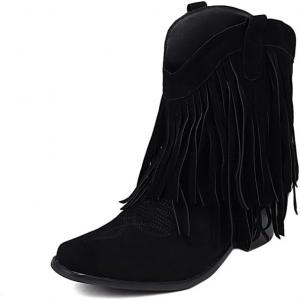 YUHATRG Женские замшевые ботильоны с кисточками, низкий массивный каблук, закрытый носок, сшитые мокасины, западные ковбойские короткие ботинки до щиколотки