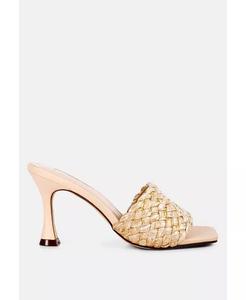 Женские босоножки на каблуке с плетеным ремешком NY Tour London Rag, бежевый