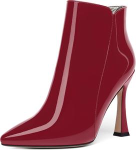 Женские офисные ботильоны WAYDERNS с острым носком, на молнии, однотонные, лакированные, с высоким каблуком 4 дюйма, Burgundy