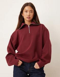 Толстовка ASOS DESIGN из джерси с застежкой-молнией до середины бедра бордового цвета