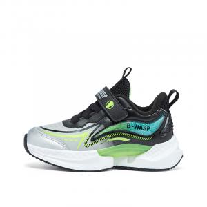 Стильные низкие детские кроссовки для бега BIG WASP, черный серый[Hook-and-Loop Fleece-Lined Thick Cotton]