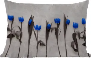 Подушка для улицы - Цветы - Тюльпаны - Синяя - 50 x 30 см - Устойчива к погодным условиям - Подушка для отдыха - Подушка для дивана - Украшение для гостиной MuchoWow