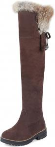 Женские зимние сапоги выше колена из искусственной замши с меховой подкладкой, высокой голенью, низким каблуком, теплые зимние сапоги для езды и снега Generic, Brown