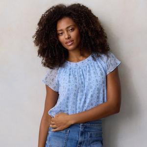 Миниатюрный топ-ракушка с завязкой спереди и оборкой, V-образным вырезом Lc Lauren Conrad, цвет blue quilted ditzy