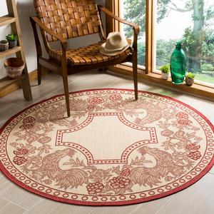 Ковер SAFAVIEH, 161 x 161 см, Courtyard Collection Round Natural / Red CY3305 для помещений и улицы — водонепроницаемый, легко чистится, для патио, заднего двора, прихожей