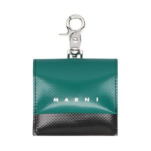 MARNI Полиэстеровый чехол для монет с футляром для наушников мужской зеленый/черный