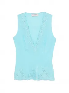 Топ с V-образным вырезом и кружевной отделкой Ermanno Firenze, синий