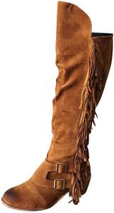 Женские сапоги BORAMAX выше колена с длинным голенищем, квадратным каблуком, ретро-кисточками, мокасины на плоской подошве с молнией, высокие сапоги