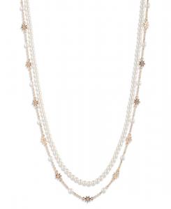 Колье из стеклянных камней и искусственного жемчуга Marchesa, White