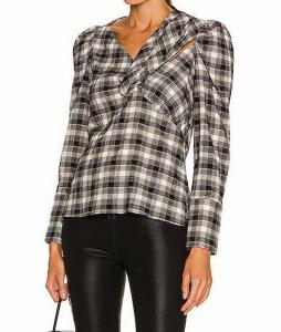 Рубашка Rory Plaid Poplin Cutout Draped Shirt In Black Plaid JONATHAN SIMKHAI