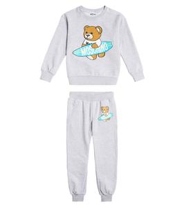 Комплект из хлопковой свитшота и спортивных штанов Teddy Bear Moschino Kids, Grigio Chiaro Melange