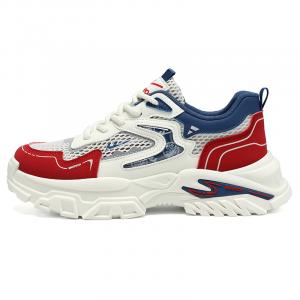 WARRIOR Стойкие к истиранию легкие низкие массивные кроссовки для мужчин с эффектом увеличения роста светло-бежевые красно-синие, цвет Light Beige Red Blue