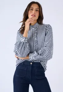 Блузка с клетчатым узором в стиле тренда на пуговицы Damart, Marine Petits Carreaux