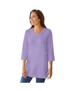 Туника больших размеров с рукавами три четверти и V-образным вырезом Woman Within, Soft iris