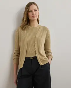 Женский кардиган из смесового льна с рубчиком Lauren Ralph Lauren, бежевый