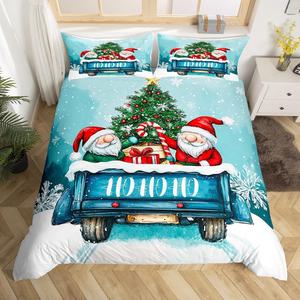 Erosebridal Комплект постельного белья с новогодним принтом гномов, грузовиков, Санта Клауса, ёлочек и снежинок, Blue Red