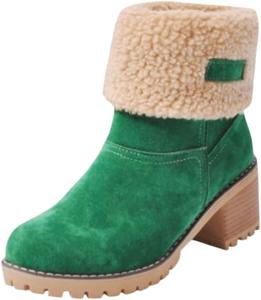 Женские модные короткие ботинки с толстыми каблуками и высотой до середины икра, большие хлопковые туфли, подходящие для осенних и зимних нарядов. HoaloX, Green