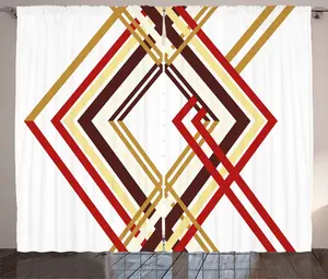 Шторы ABAKUHAUS Modern Rustic, с ромбовидным бордюром, универсальные ленточные шторы для гостиной с петлями и крючками, 280 x 245 см, карамельно-коричневый Abakuhaus