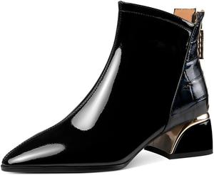 Женские сапоги KAGAA с острым носком из коровьей кожи, на молнии, больших размеров, с массивным каблуком средней высоты 5 см, ручная работа, теплые ботильоны для женщин t898-50s, Black